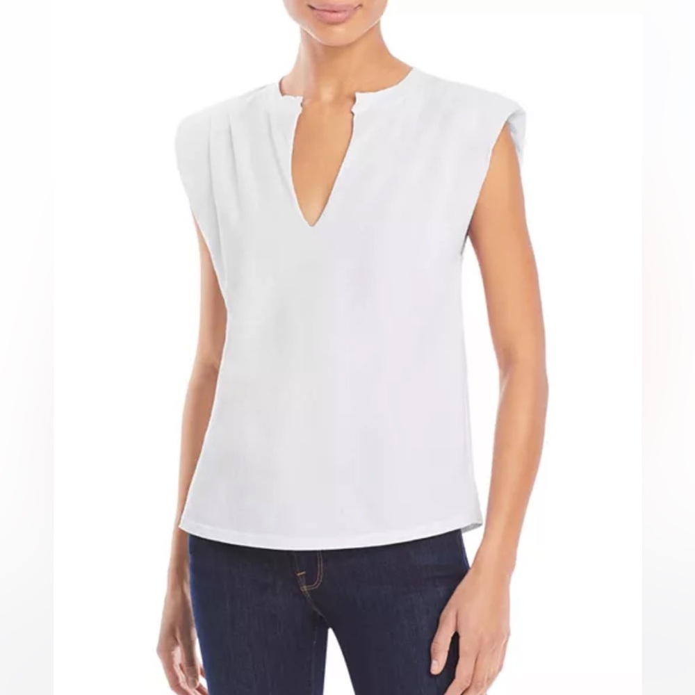 FRAME | Padded Shoulder V-Neck Tee White T-Shirt S Sleeveless boxy